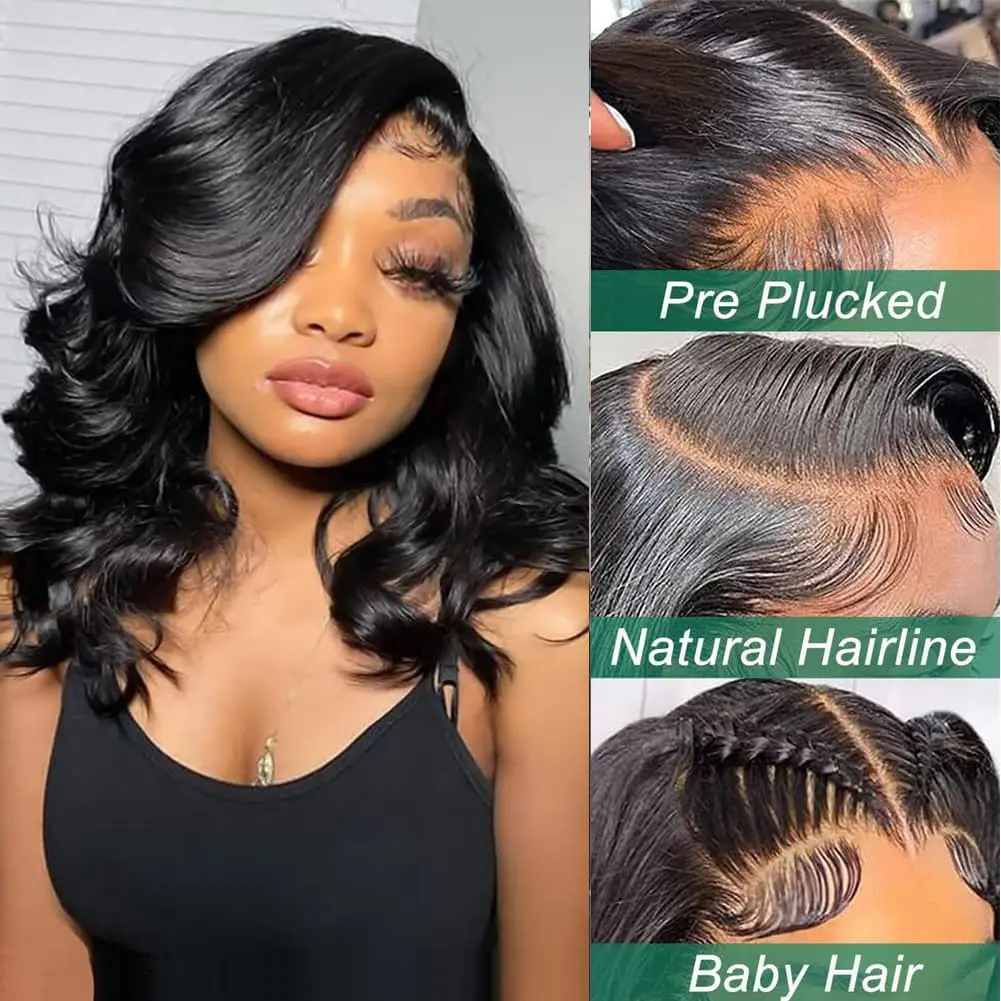 Bob Wig Human Hair 13x4 Frontal Lace Wig Body Wave HD Lace Front Wigs Human Hair Pre Plucked 99J,4/27 and natural Wigs for Women image 2