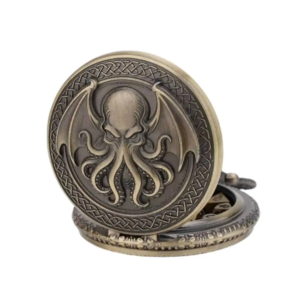 Octopus Pocket Watch Dice Case RPG Dice Watch with Mini Polyhedral Metal D&D Dice Pocket Watch DND Dice Box Role-Playing Games