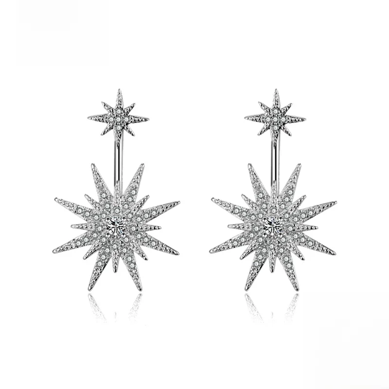 Najnowsza moda 925 Sterling Silver Snowflake Long Drop Earrings Cubic Zirconia Earring Ear Stud Dla kobiet Biżuteria Prezent świąteczny — zdjęcie 2