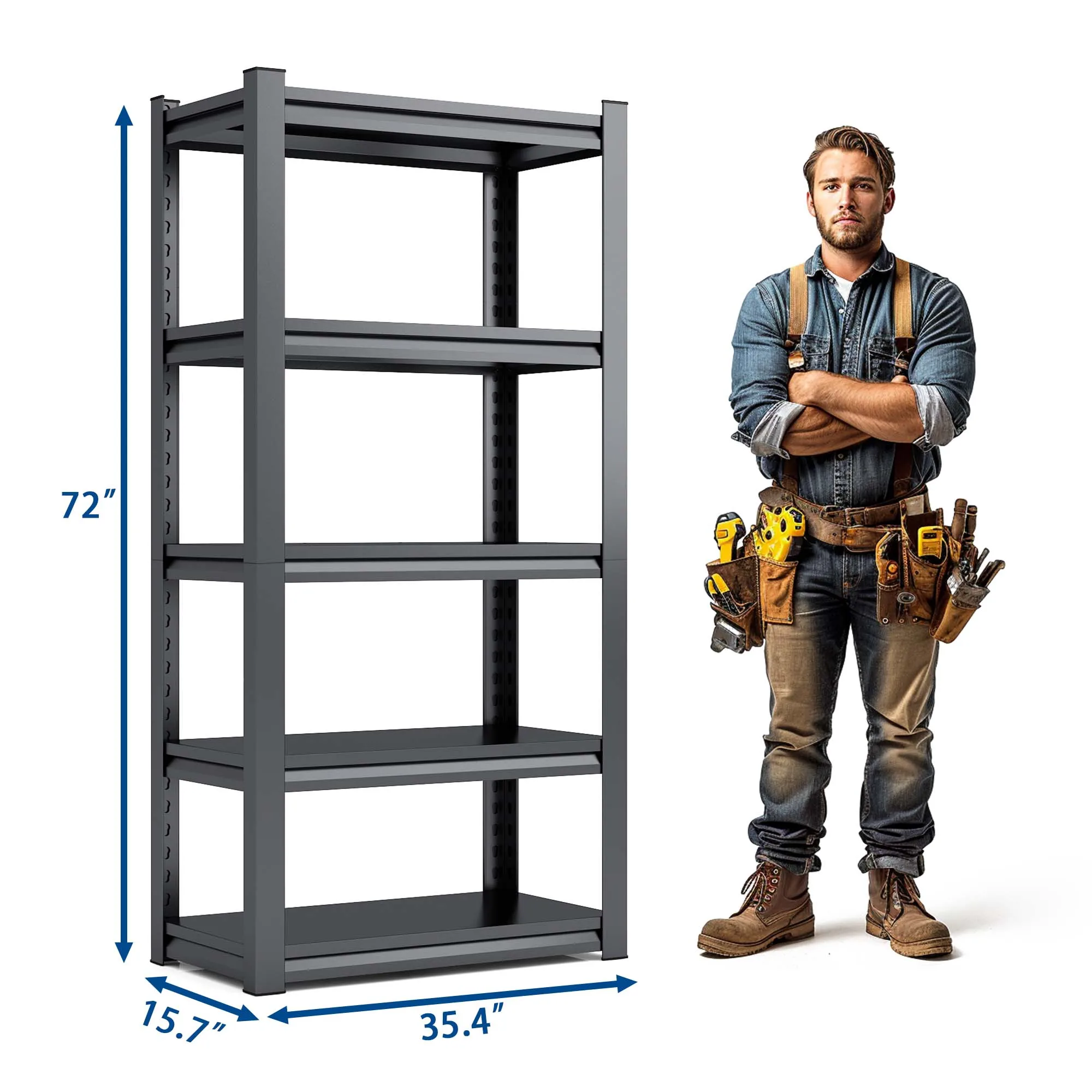 

72" H 5-Tier Adjustable Metal Garage Shelves, 2000LBS Capacity, 35.4"W x 15.7"D, Heavy Duty Industrial Storage Rack, Black