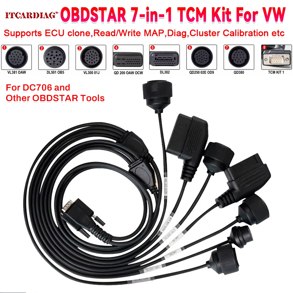 OBDSTAR TCM Kit 7-in-1 Adapter For V-W For Au-di Support ECU Clone, Read/Write MAP, Diag For DC706 and Other OBDSTAR Tools