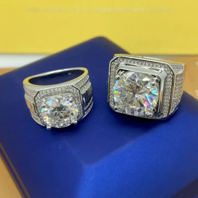 1/2/3/5/10 Carat D Color Moissanite Rings for Man Sparkle Plate 18k White Gold Moissanita S925 Silver Jewelry Pass Diamond Test