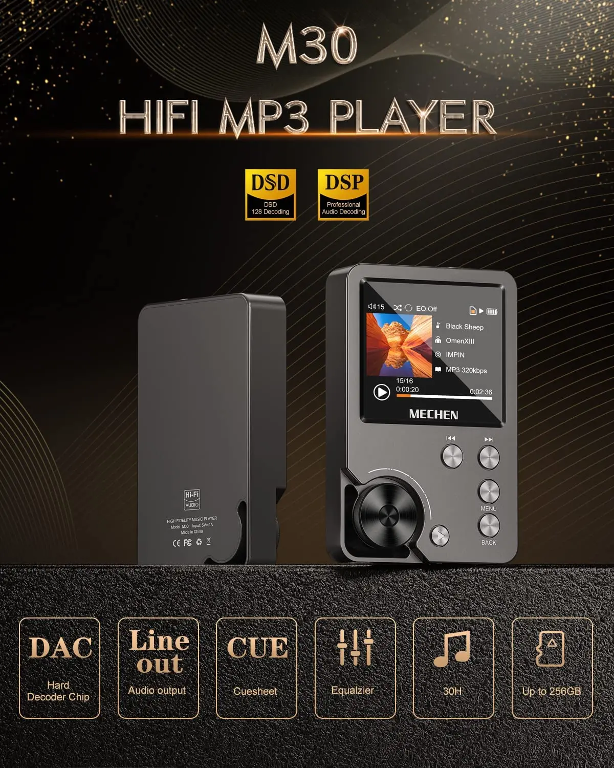 MP3 Player con Riduzione del Rumore ad Alta Definizione 16GB con Clip MP3 Player con Riduzione del Rumore ad Alta Definizione 16GB con Clip