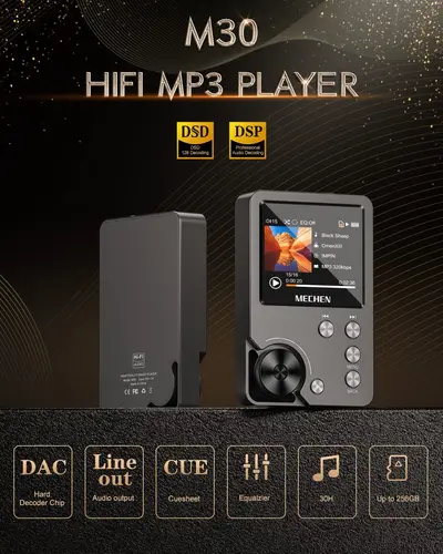 Imagen 2 del producto Reproductor MP3, DSD sin pérdidas, reproductor de música de Audio Digital Hi-Fi portátil de alta definición con tarjeta de memoria de 64GB, admite hasta 256GB