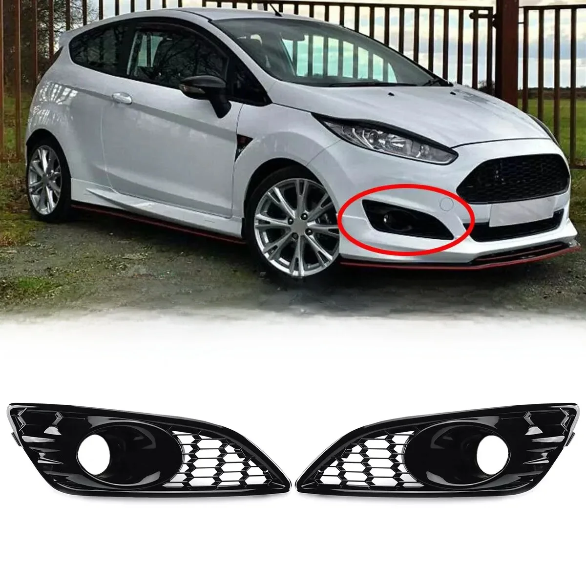 2 SZTUK Siatkowy przedni zderzak o strukturze plastra miodu Dolna osłona przeciwmgielna do Ford Fiesta MK7 Zetec S / Sport 2012-2017 Światło przeciwmgielne Grill — 2