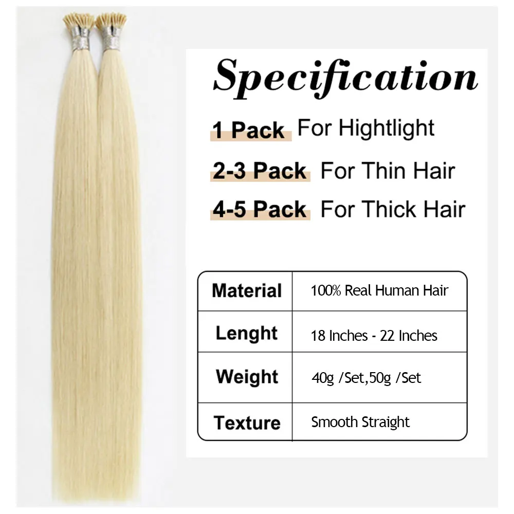 I تلميح الشعر التمديد شعر طبيعي مفرود 40 جرام/50 جرام/مجموعة كبسولة الكيراتين الانصهار الطبيعي وصلة إطالة شعر طبيعي 18-22 بوصة