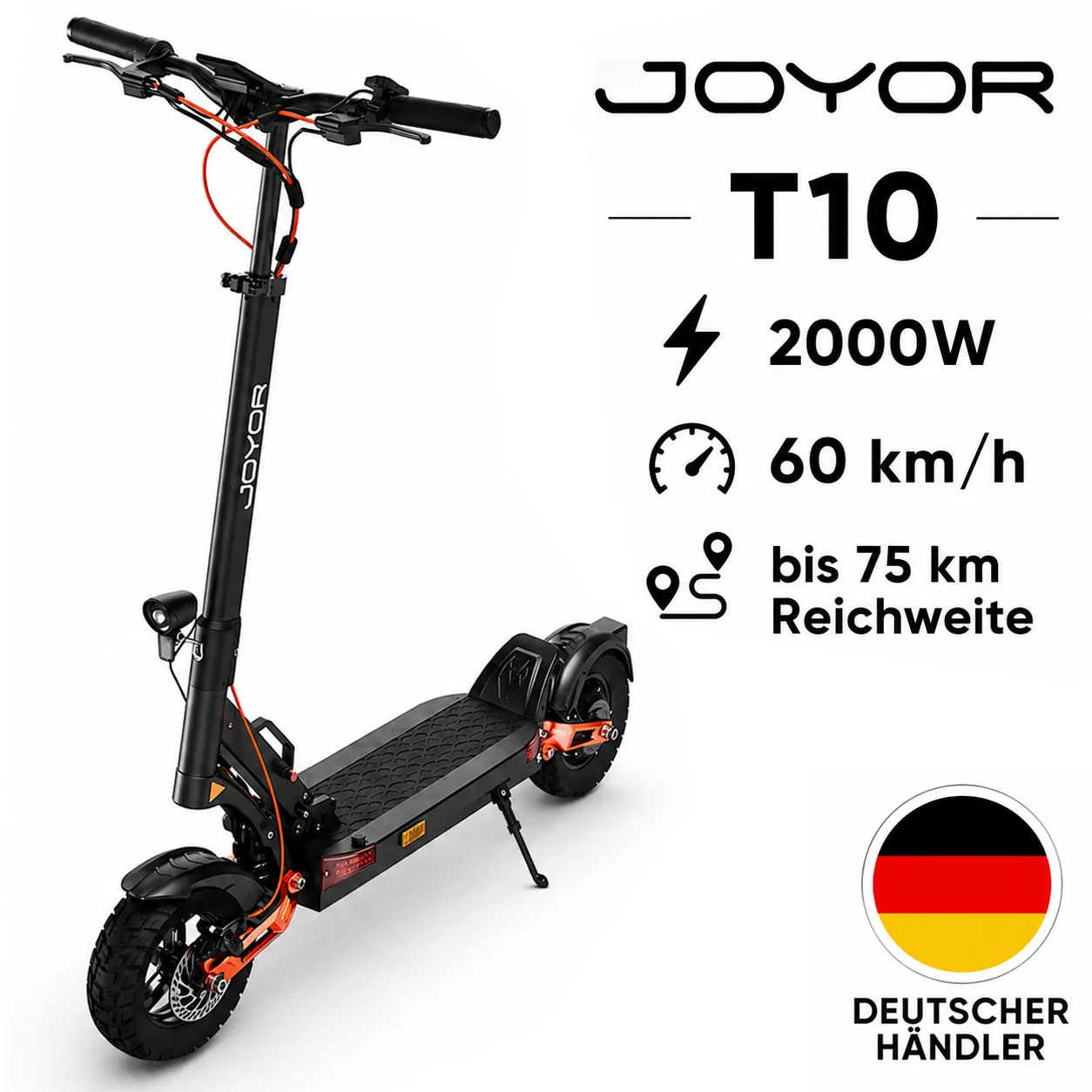 Joyor T10 E-Scooter  2x1000W 60V 18Ah bis 75 km Reichweite, 60 km/h, Offroad Elektro Scooter mit hydraulischer Federung, klappbar