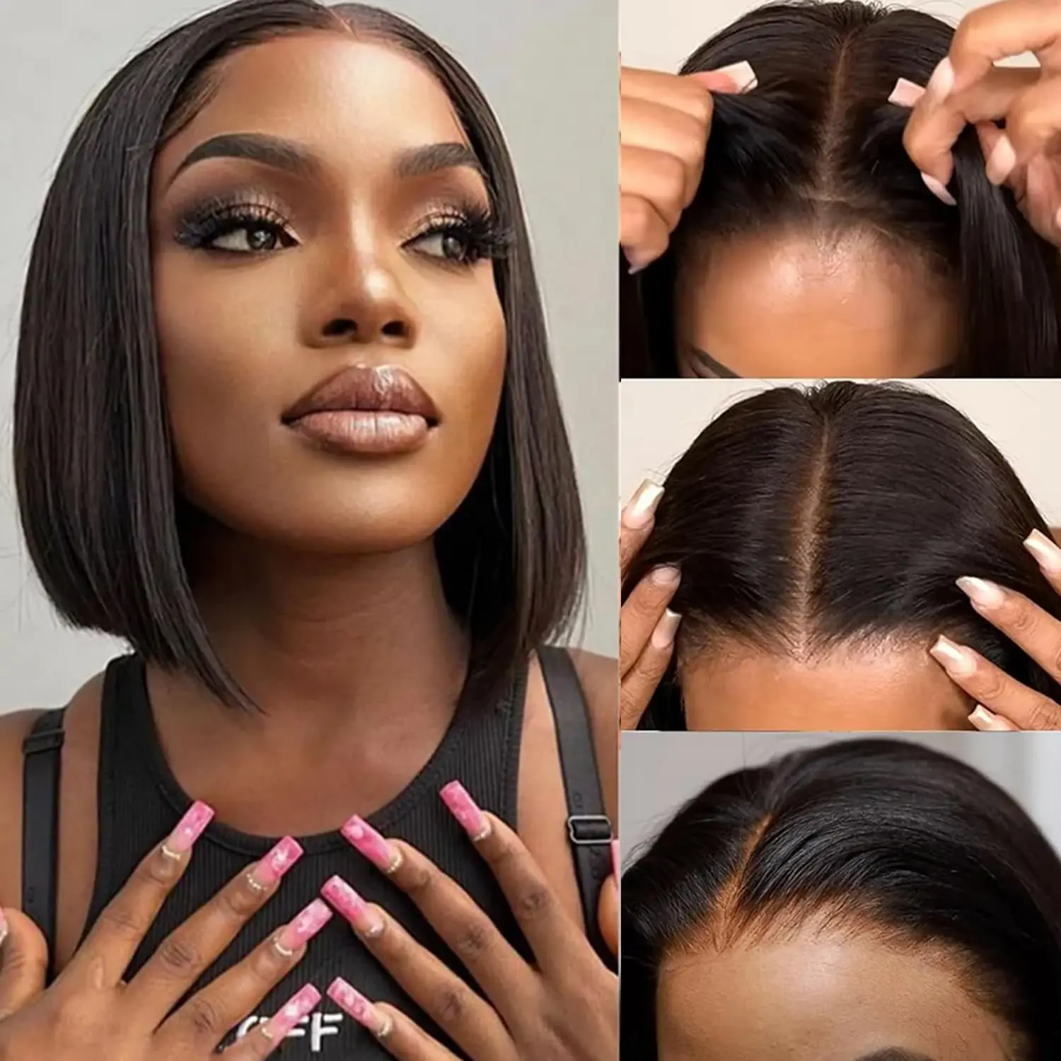 

Wear and Go Glueless Bob Wigs Human Hair Pre Plucked Pre Cut Short Bob Straight Lace Front Wigs 4x4 Hd Lace Closure Black Wigs