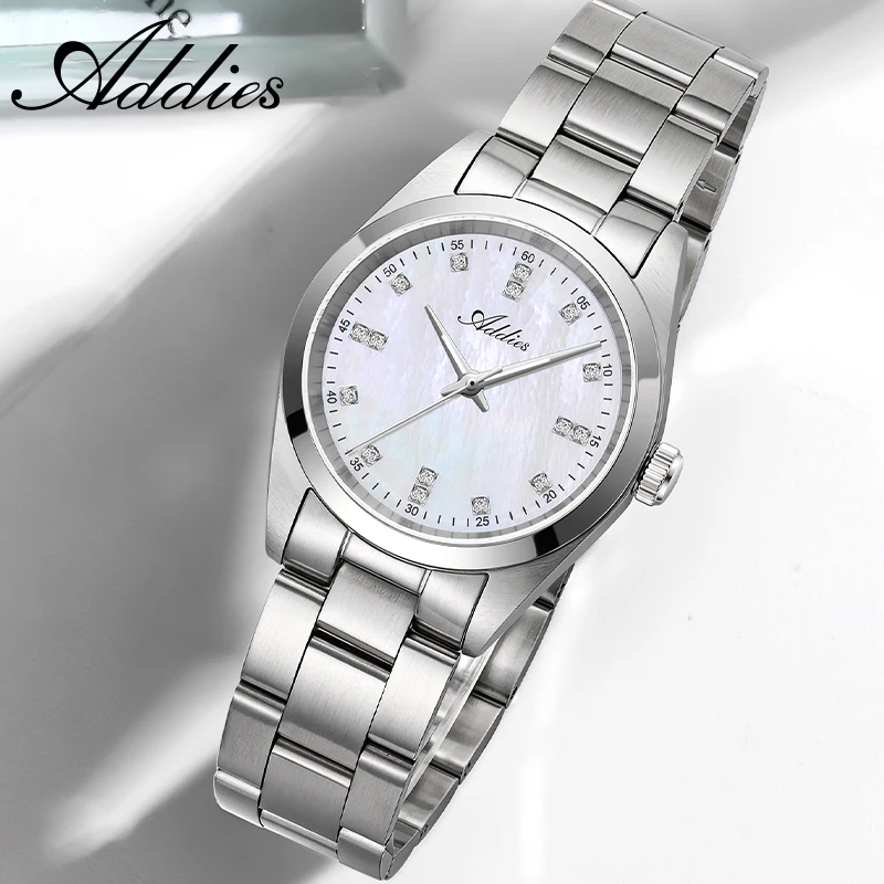 ADDIES Luxury Women Watch Japanese Quartz Movement 316L Stainless Steel Sapphire Glass Diamond Dial 50M Waterproof Wristwatch