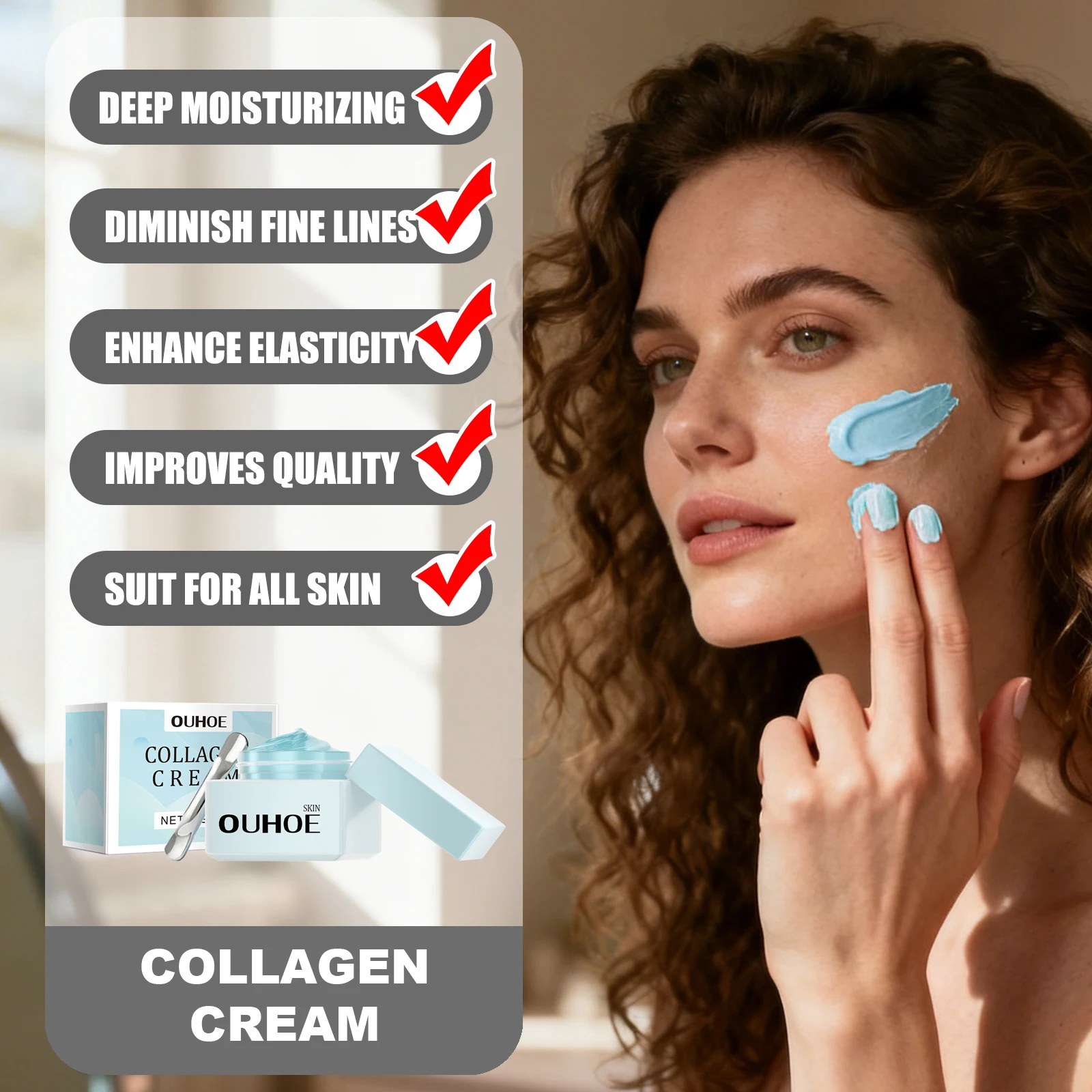 

OUHOE Collagen Cream Long-Lasting Moisturizing Dilute Wrinkles Enhance Elasticity Improves Skin Quality Easily Absorbed