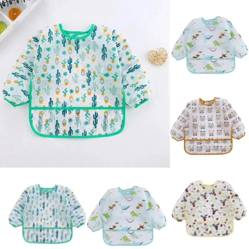 2025New mignon bébé bavoirs enfants bébé trucs enfant en bas âge imperméable à manches longues Art Smock alimentation bavoir tablier pour enfants 0-6 ans