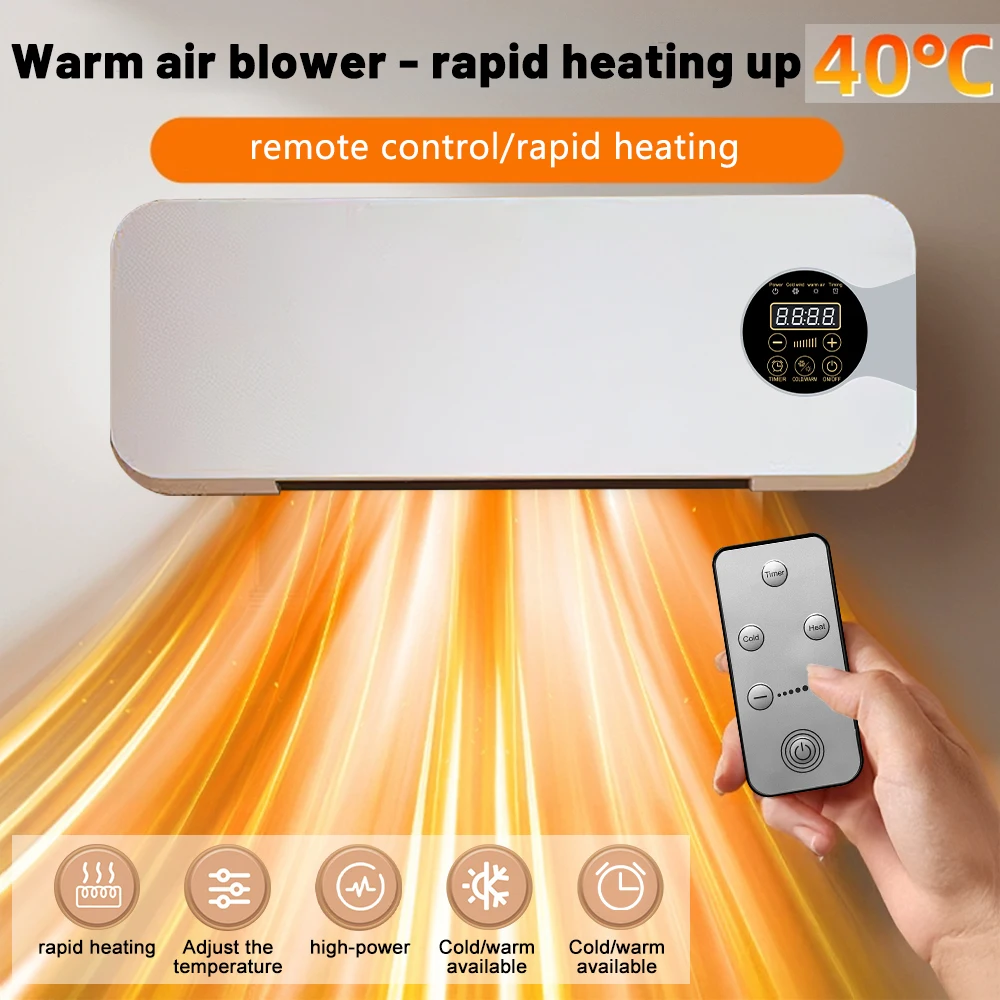 Nuevo Calentador de ventilador, calentador eléctrico montado en la pared, aire caliente, aire frío, modo Dual con Control remoto, calentador de aire acondicionado