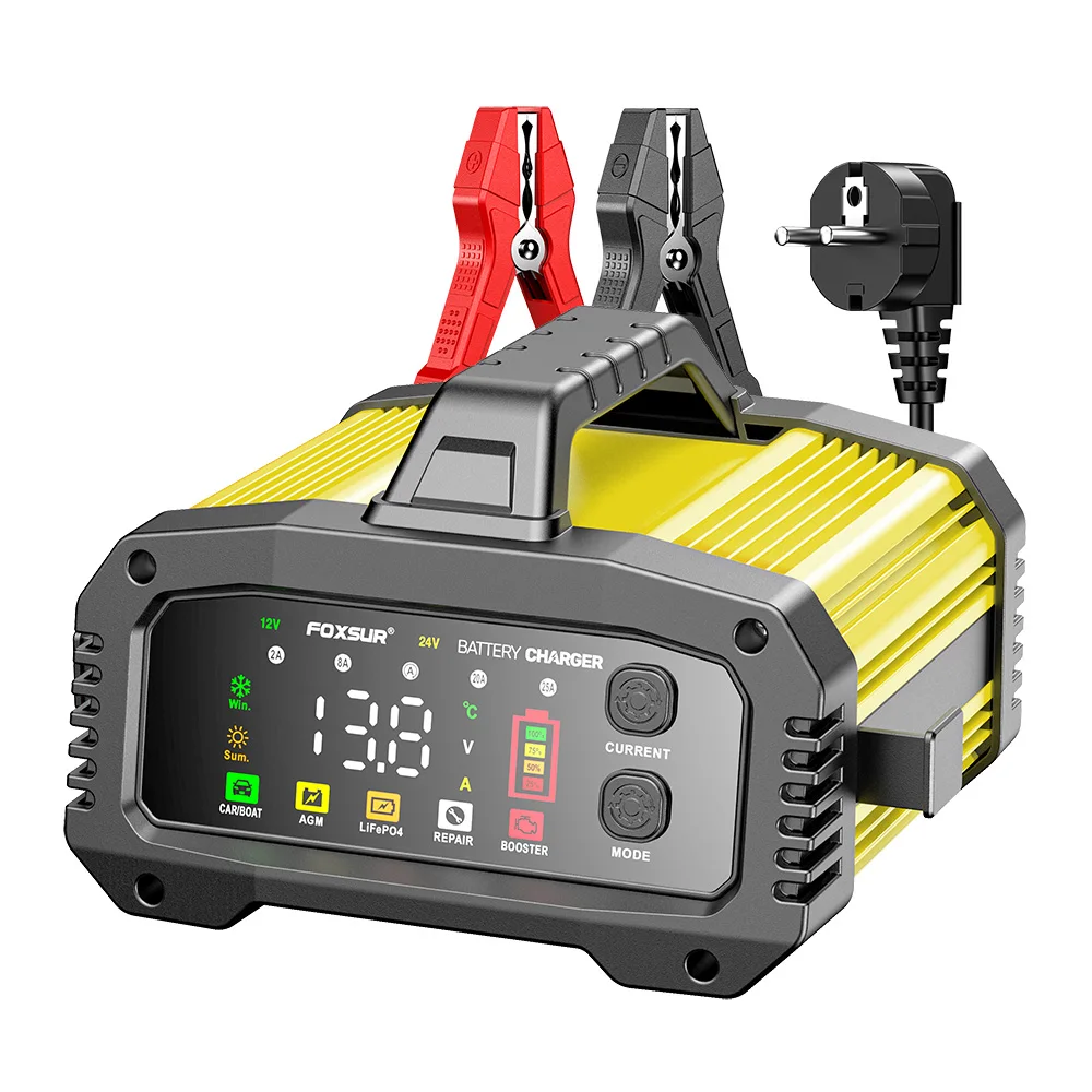 Tragbares 25A/15A Auto- und Motorrad-Batterieladegerät 12V/24V Intelligentes Ladegerät für Lithium AGM GEL Blei-Säure LiFePO4 Batterien