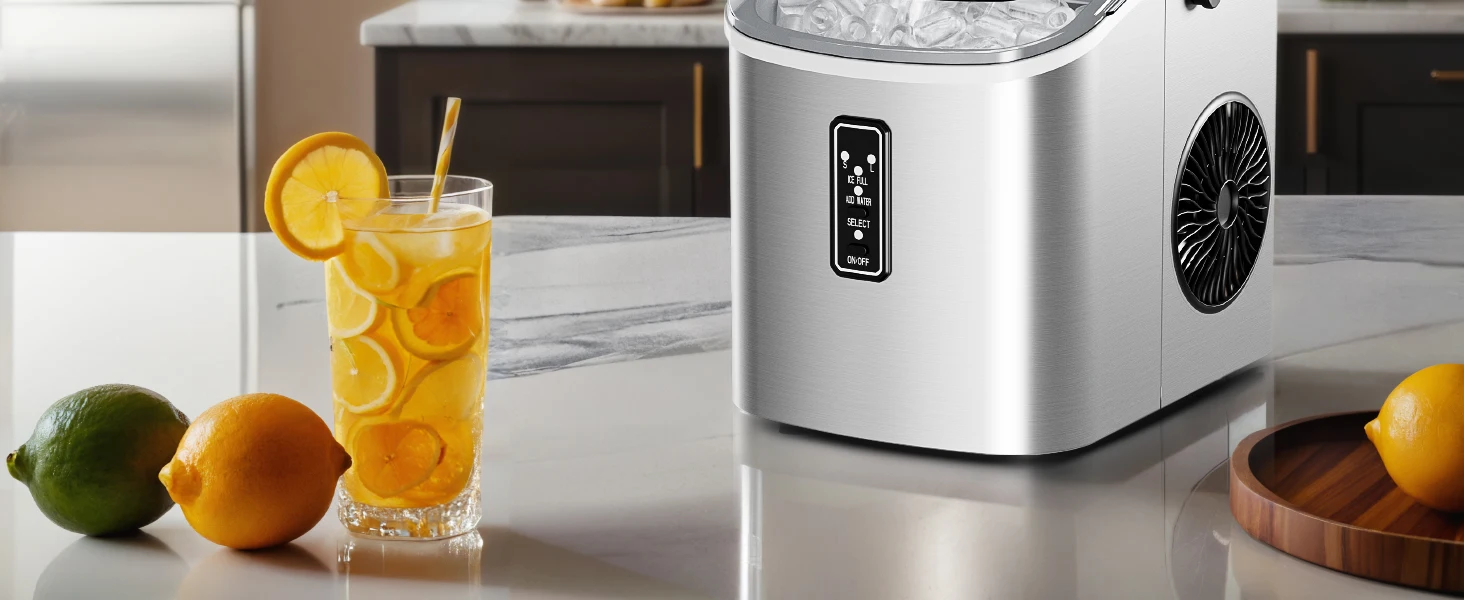 Kleine Eiswürfelmaschine Silber, 9 Würfel in 6 Min, 12kg/24H, 2 Eisgrößen & selbstreinigend für Haushalt/Bar – Detail 2