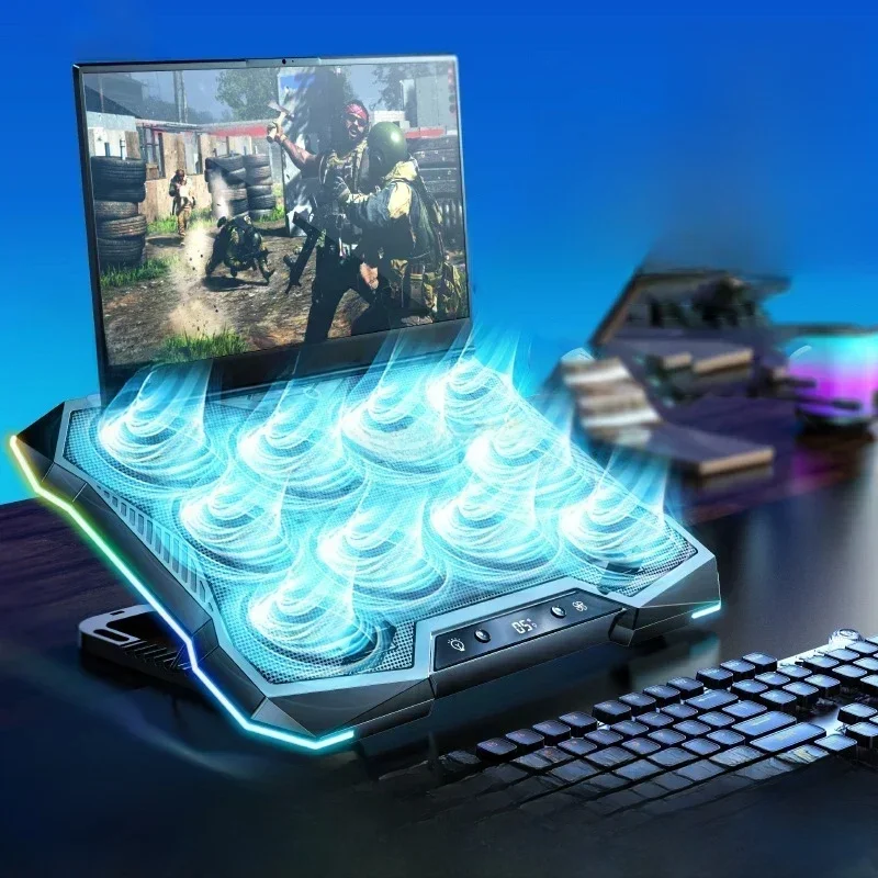 Refroidisseur d'ordinateur portable de jeu D11, 10 ventilateurs, support pliable et réglable pour ordinateur portable, dissipation de la chaleur, support pour ordinateur portable de 12 à 18 pouces