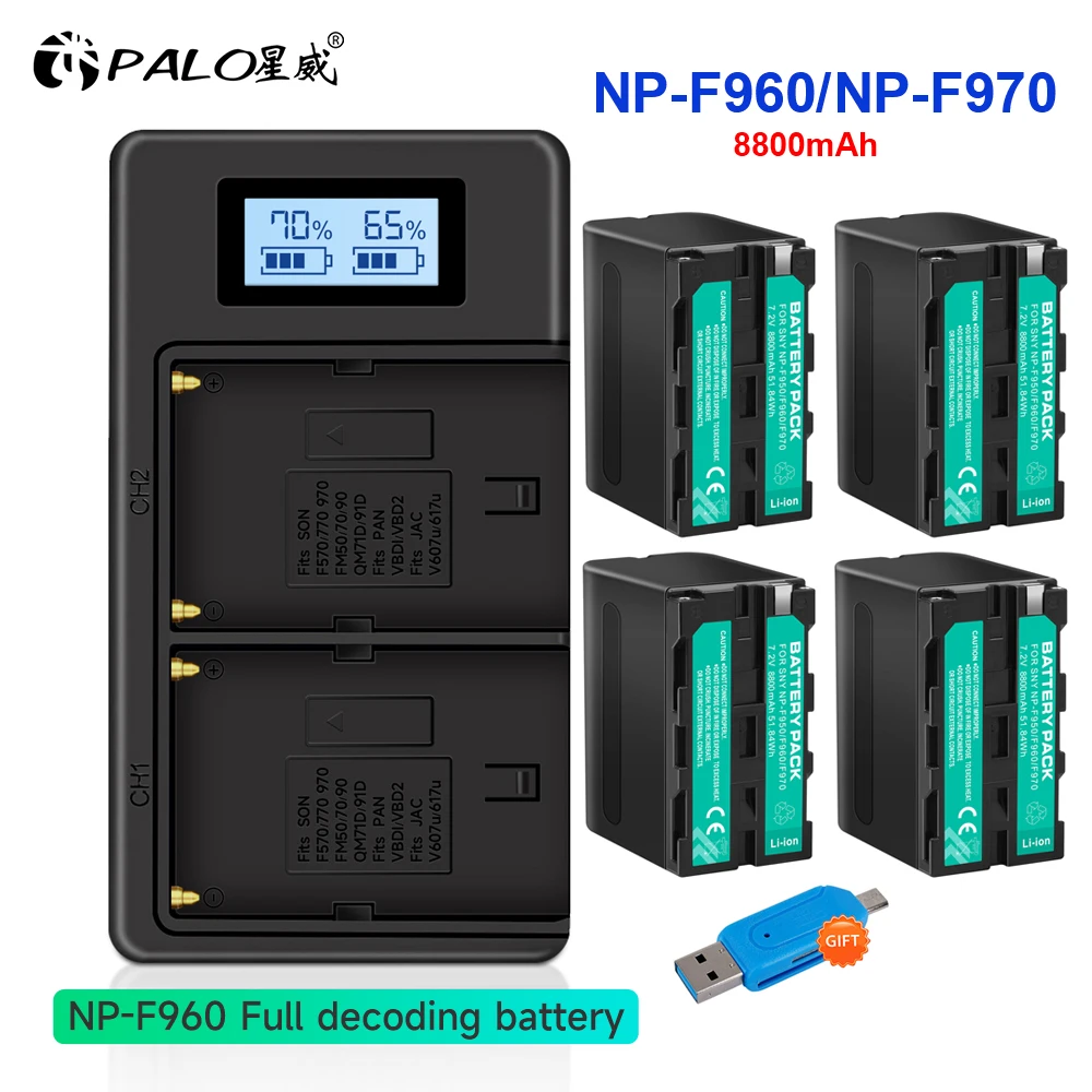 

8800mAh NP F960 NP F970 NP-F960 NP-F970 F950 Battery+LCD USB Charger For Sony PLM-100 CCD-TRV35 MVC-FD91 MC1500C L10 TR555 VX22