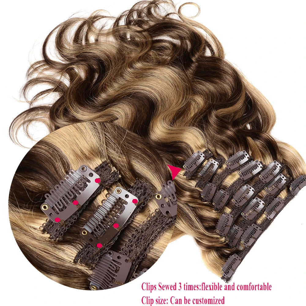 P4/27 brązowe do blond Balayage ciało włosy Clip In przedłużanie włosów ludzkich włosów brazylijskie włosy włosy dla kobiet faliste 7 do 10 sztuk