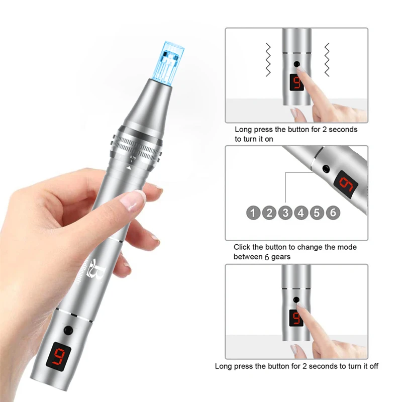 Cordless Electric Microneedling Pen Professional Adjustable Electric Derma Beauty Pen With 30 Pcs Replace Cartridege