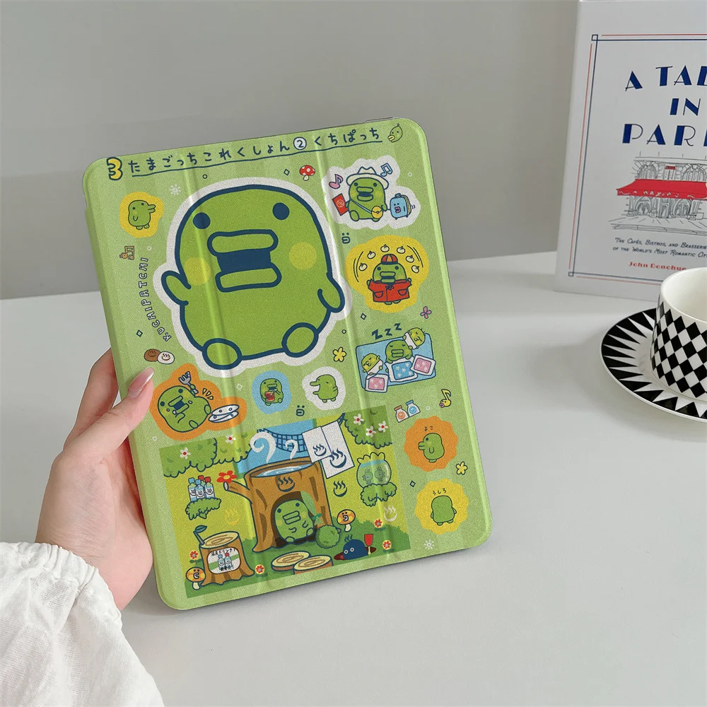 Urocze naklejki Kuchipatchi Tamagotchi, etui trójdzielne z funkcją automatycznego budzenia/usypiania do iPada 11" Air5 Air4 iPad10 10.9 9.7 Mini 6 5 4