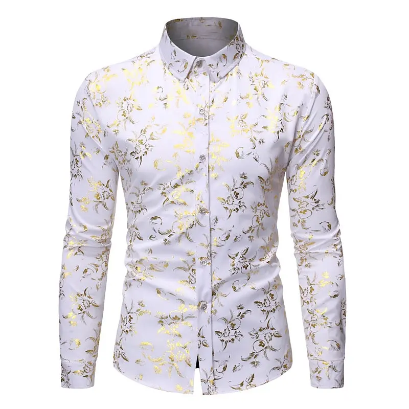 

Men's tailcoat shirt black and white long sleeved floral spring and autumn party outdoor clothing button up shirt