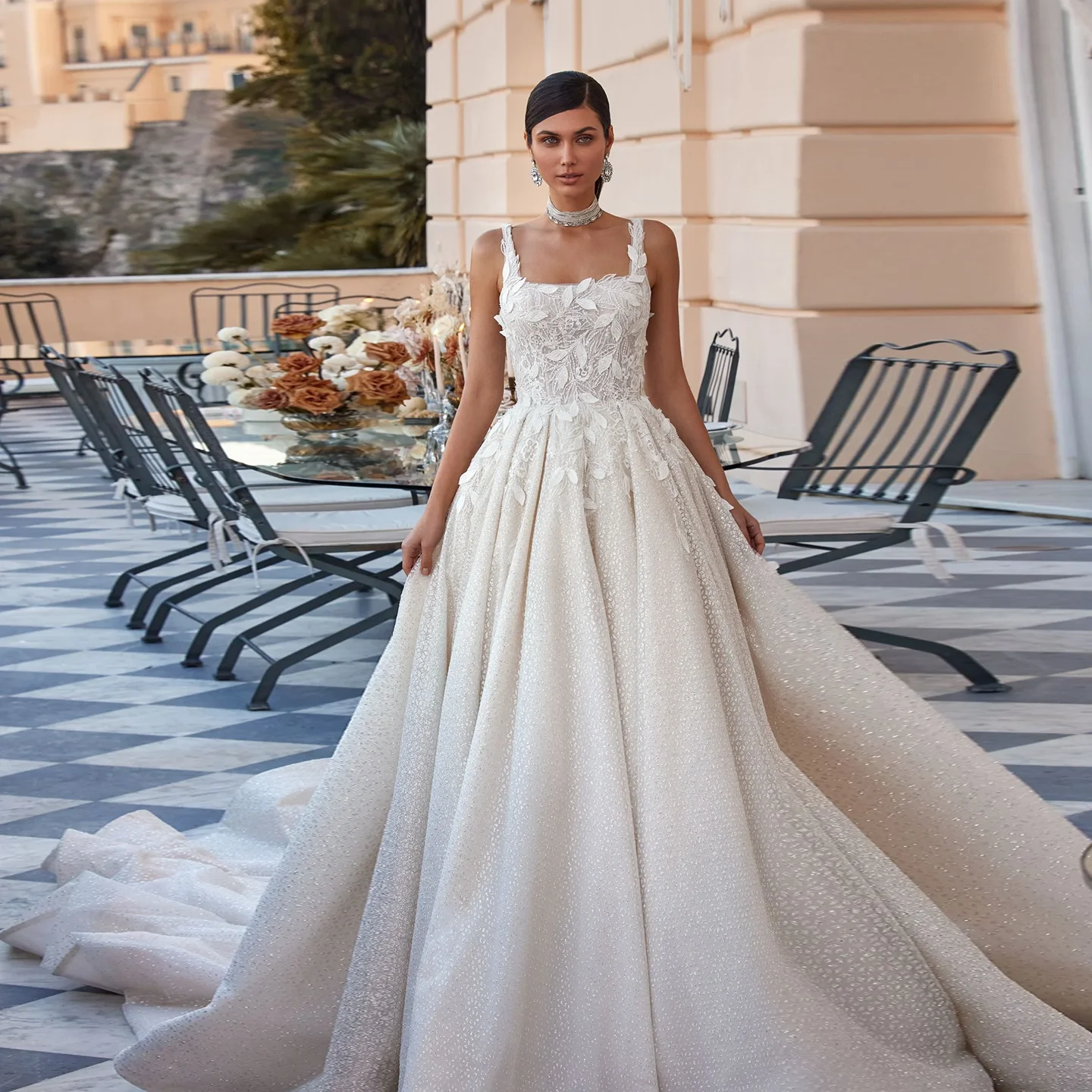 Sharon Said Sparking Square Collar Ivory Tulle Wedding Dress 2026 Modern A-Line With Pocket Princess Bride Gown SW505 Customized