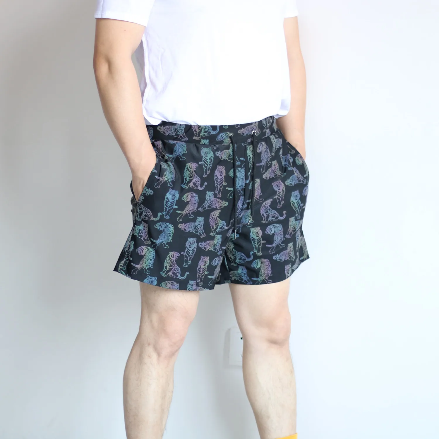 Short de jogging holographique pour homme, course à pied, coulée, arc-en-ciel, motif tigre, équipement de course exceptionnel, short de sport