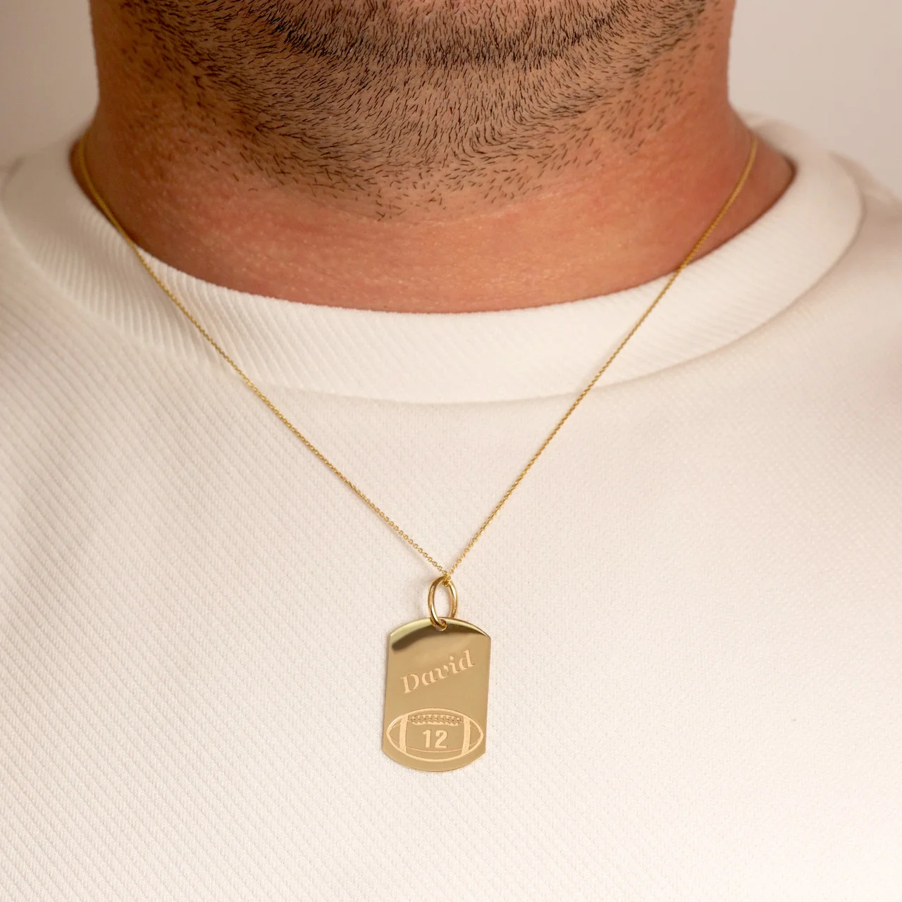 Personalized Football Dog Tag Pendant Necklace - Stainless Steel 18K Gold Plated Custom Engraving Name Father's Day Gift Jewelry