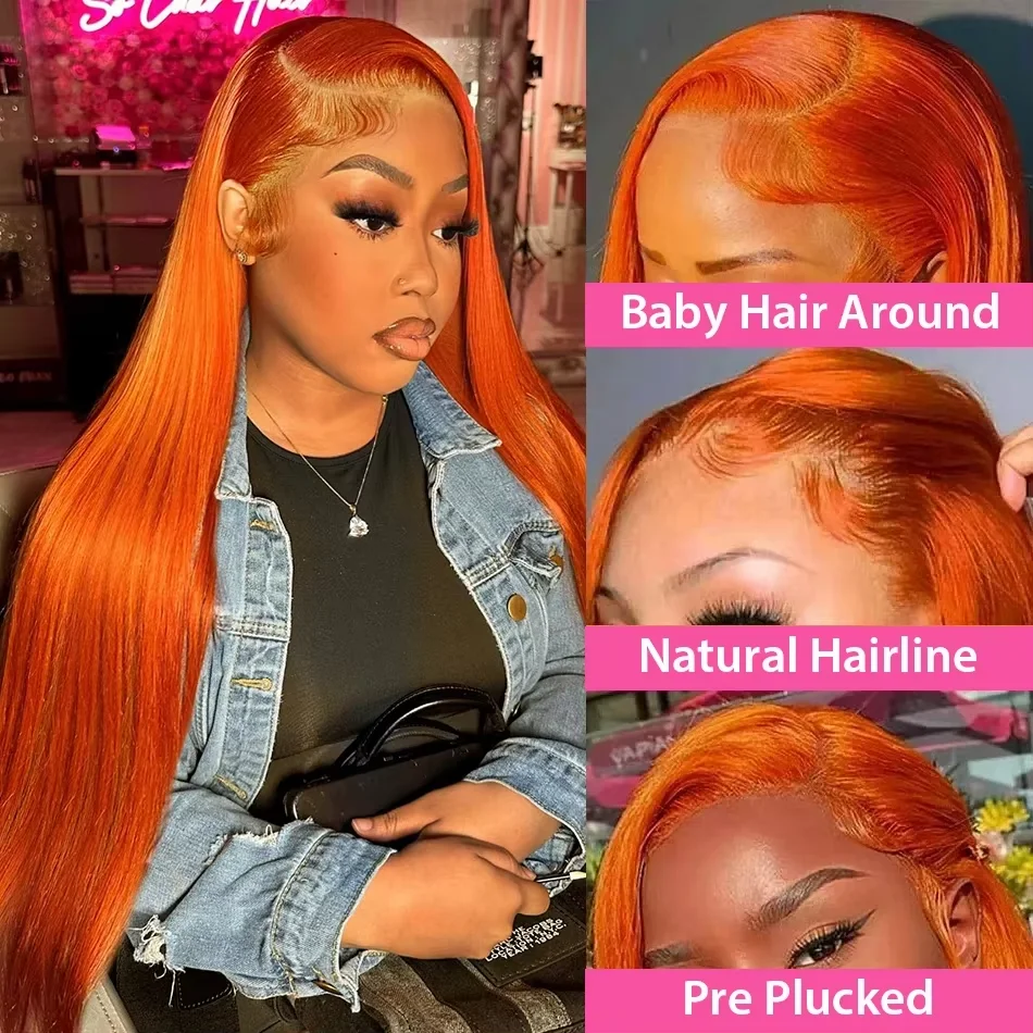 220% 30 40 Inch Ginger Orange Bone Straight 13x6 Lace Front Human Hair Wig 13x4 HD Transparent Lace Frontal Wigs