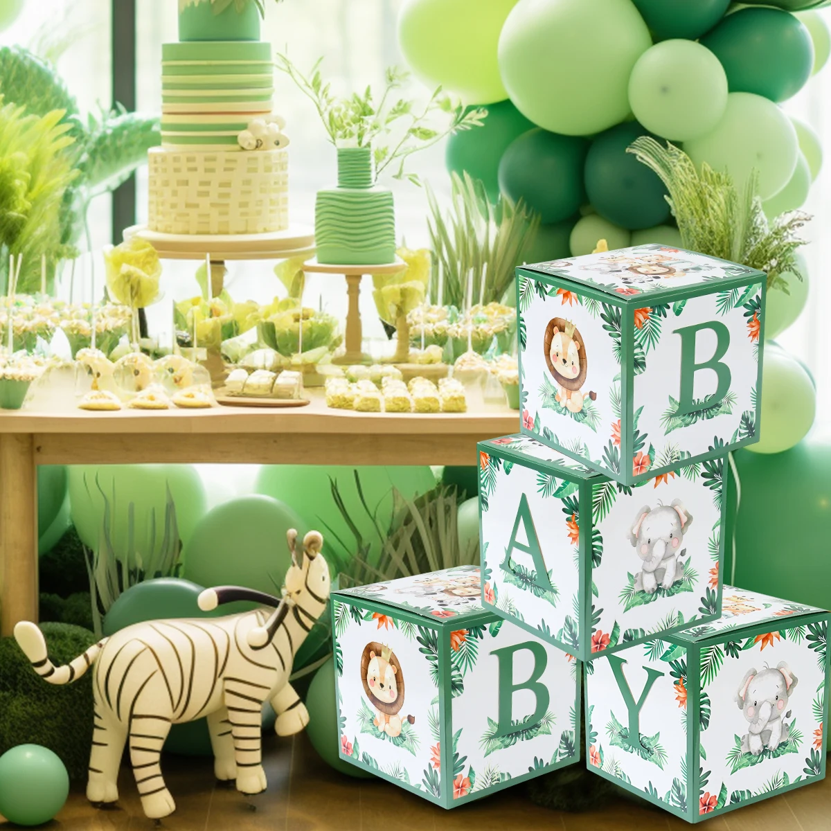 Baby Shower Letter Box 1st Birthday Party Decor Kids Jungle Safari Birthday Green Forest DIY Balloon Box Anniversary Party Decor