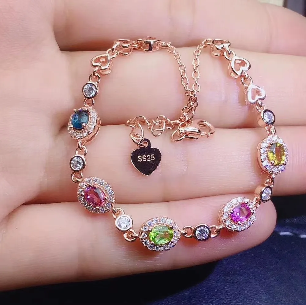 

KJJEAXCMY Fine Jewelry Natural Tourmaline 925 Sterling Silver New Women Gemstone Hand Bracelet for Girlfriend Party Birthday