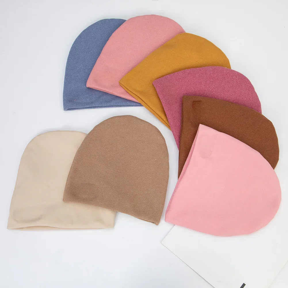 Turban indien en cachemire solide pour bébé, chapeaux pour nouveau-nés garçons et filles, Bonnet d'automne et d'hiver avec étiquette en cuir faite à la main, couvre-chef pour enfants