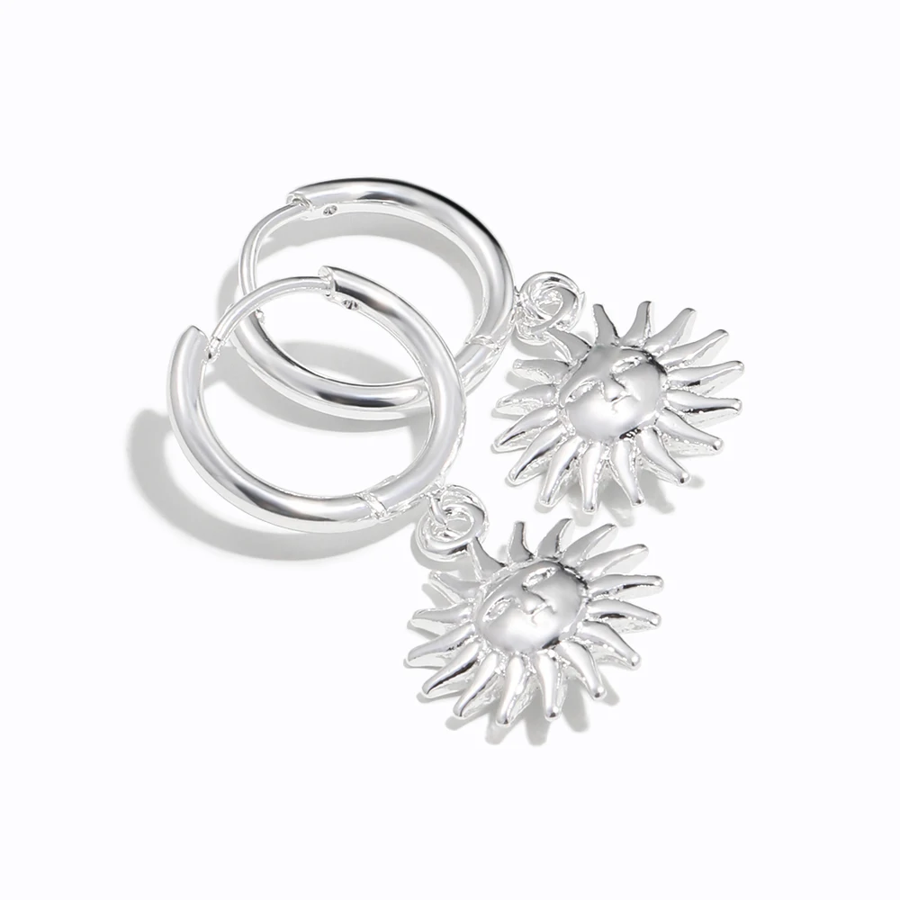 

Glossisland 925 silver plated stainless steel ladies Cast Sun Baby Pendant Earrings Silver white trendy jewelry accessories