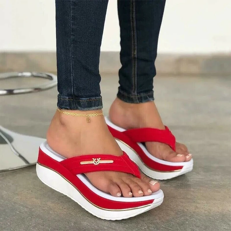 Sommer Damen Keil Flip-Flops 2024 plus Größe dickbesohlte rutsch feste Flip-Flops modische lässige Damen Outdoor-Strands chuhe