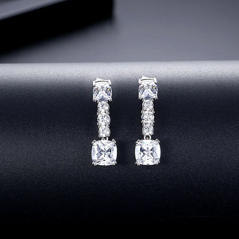 FXLRY New Fashionable Korean-style long-stemmed Cubic Zirconia Earrings Girl Fashion Party Accessories