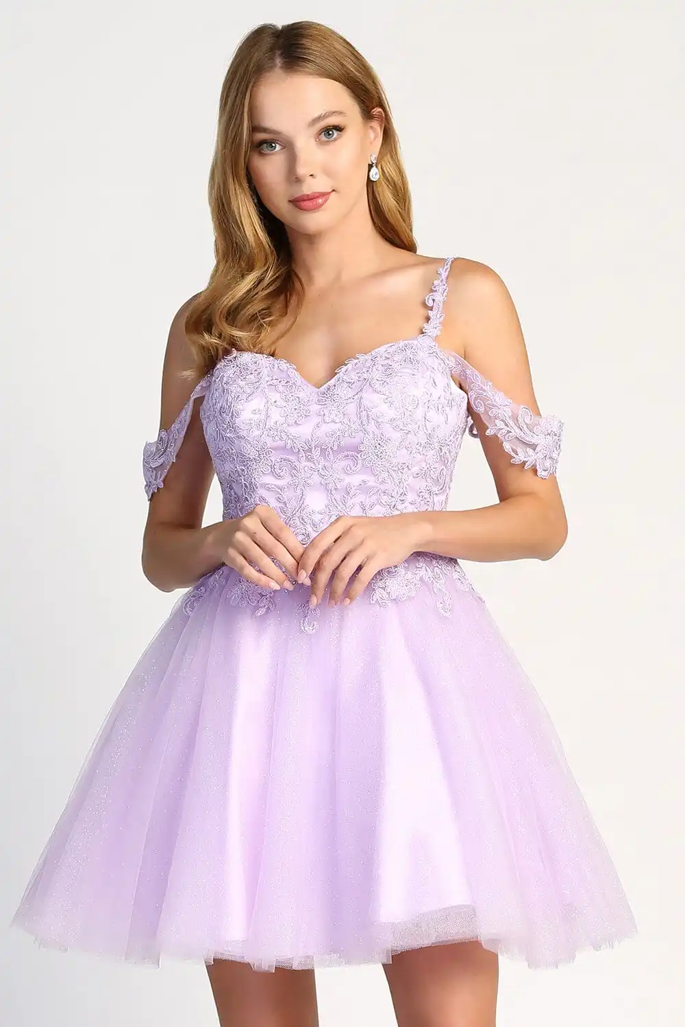 

Applique Short Cold Shoulder Straps Tulle Homecoming Dress with A-line Mini Cocktail Party فساتين حفلة موسيقية Graduation Dress