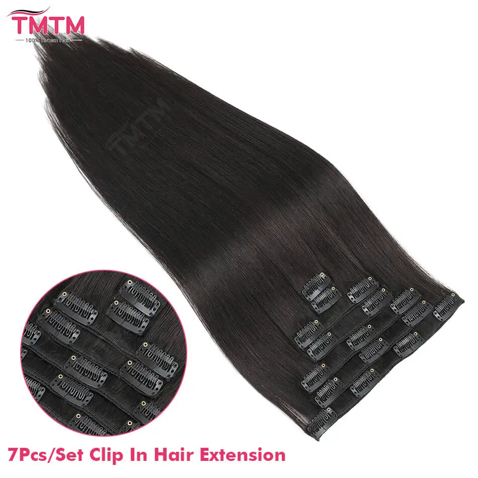 Straight Clip In Hair Extension Human Hair 7Pcs Clip Ins Full Head for Women 12