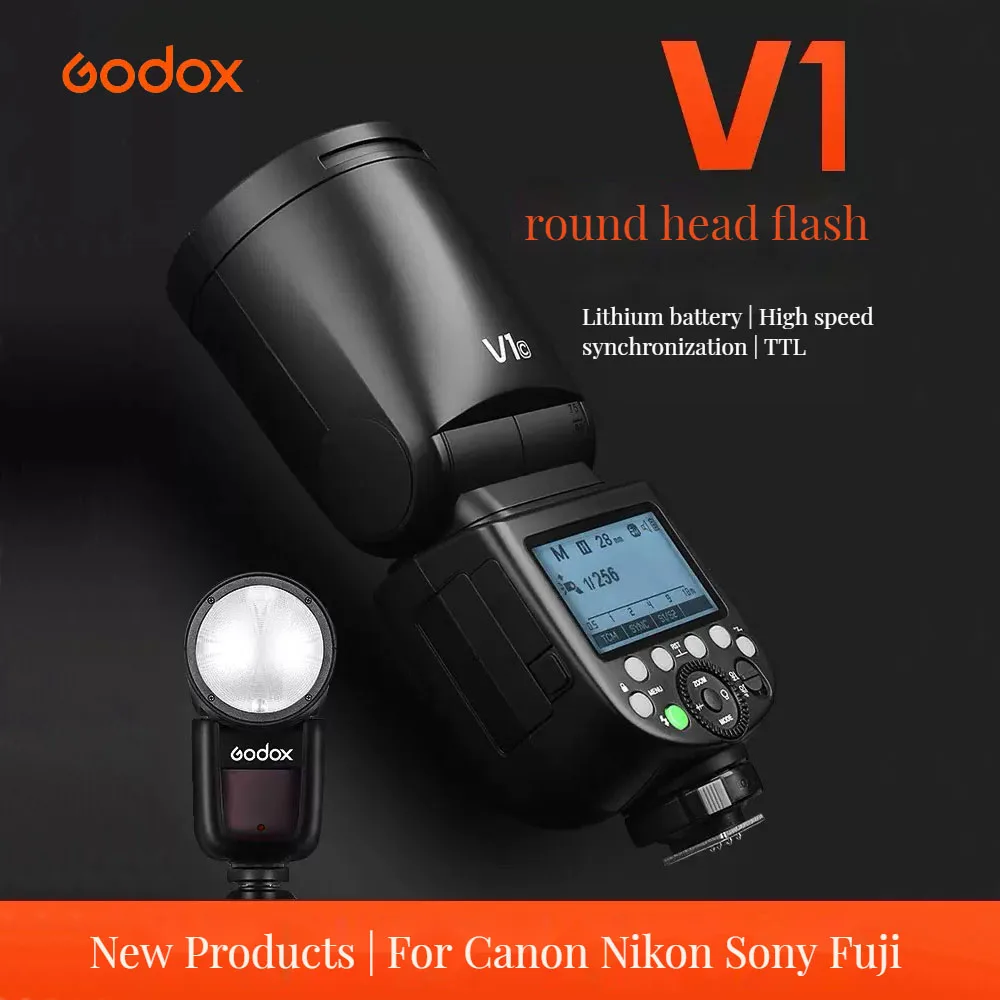 Godox V1 V1C V1N V1S V1F V1O TTL HSS 1/8000s Speedlite Flash with Xpro Trigger for Canon Nikon Sony Fuji Olympus