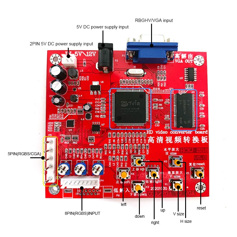 

LCD Monitor CGA/EGA to VGA output HD Video Converter Red PCB Board Arcade Game Convert Arcade Accessories