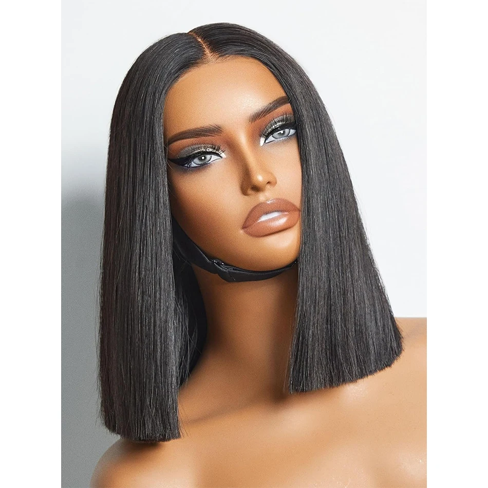 Wig Bob depan renda 13x4, rambut manusia lurus tulang 200% ketebalan transparan renda Frontal Wig rambut Bob pendek 4x4 Wig penutupan renda