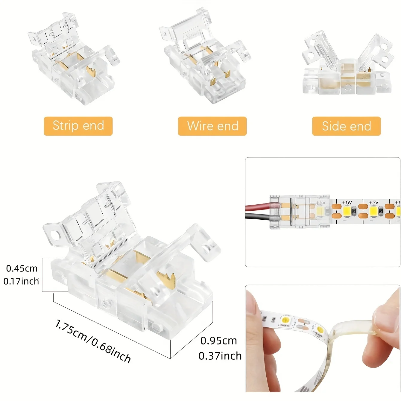 8mm 2-Pin Solderless LED Strip Connector – A quick connector for single-color LED strips; ideal for home decor accessories