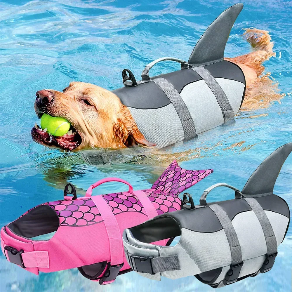 Gilet de sauvetage pour chien requin, flottabilité améliorée, vêtements de natation pour petits chiens, gilet de sécurité avec poignée pour chiens de taille moyenne et grande, surf