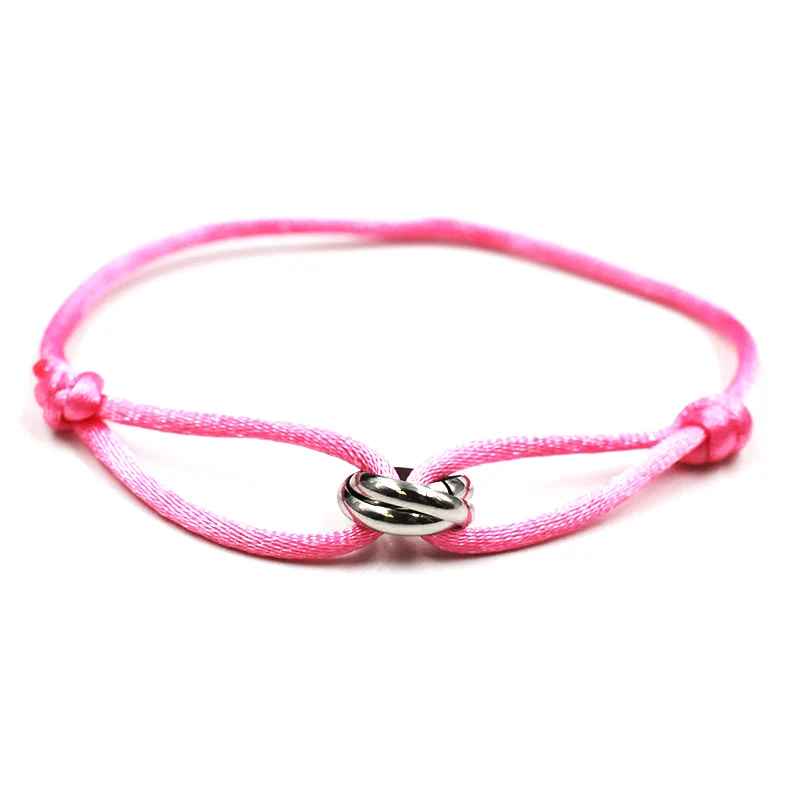 Klassische Marke Titan Stahl Liebhaber Drei Kreise Mit Bunten Seil Armband für Frauen Männer Benutzerdefinierte DIY Armband Großhandel New2023