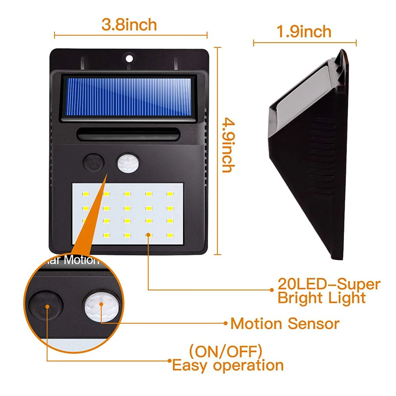 Solar Luminaire With Automatic Presence Sensor 20LED Outdoor Efficient Lighting Garden Entrance Garage Safety