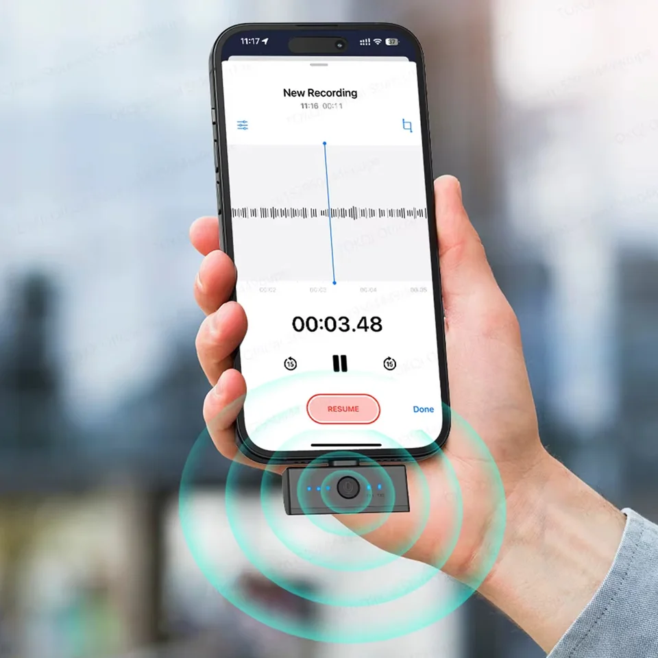 Micrófono de solapa inalámbrico con reducción de ruido ENC, captación de 360°, receptor USB-C/Lightning y estuche de carga 3