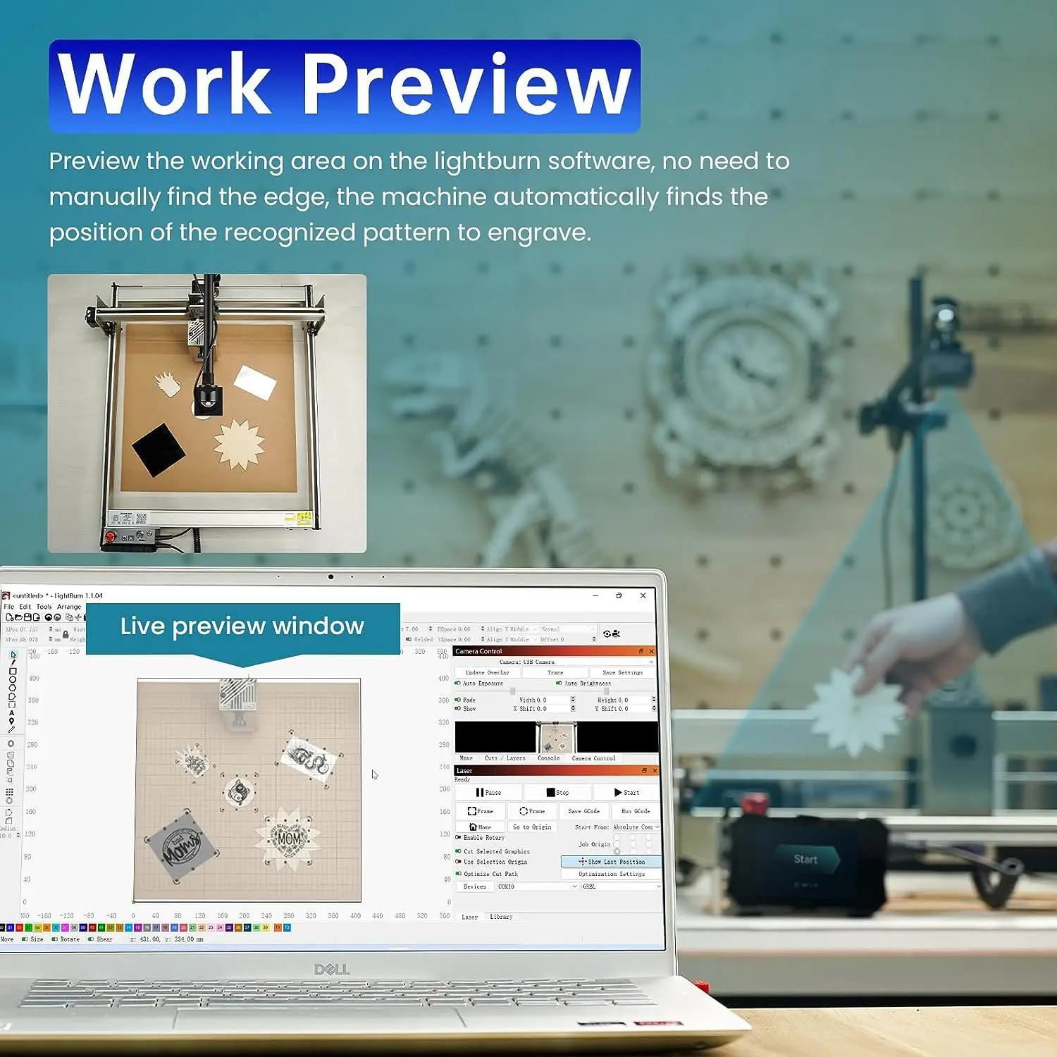 ATOMSTACK MAKER AC1 Lightburn Camera for Laser Engraver Precise Positioning Work Preview Multitask Operation Video Record