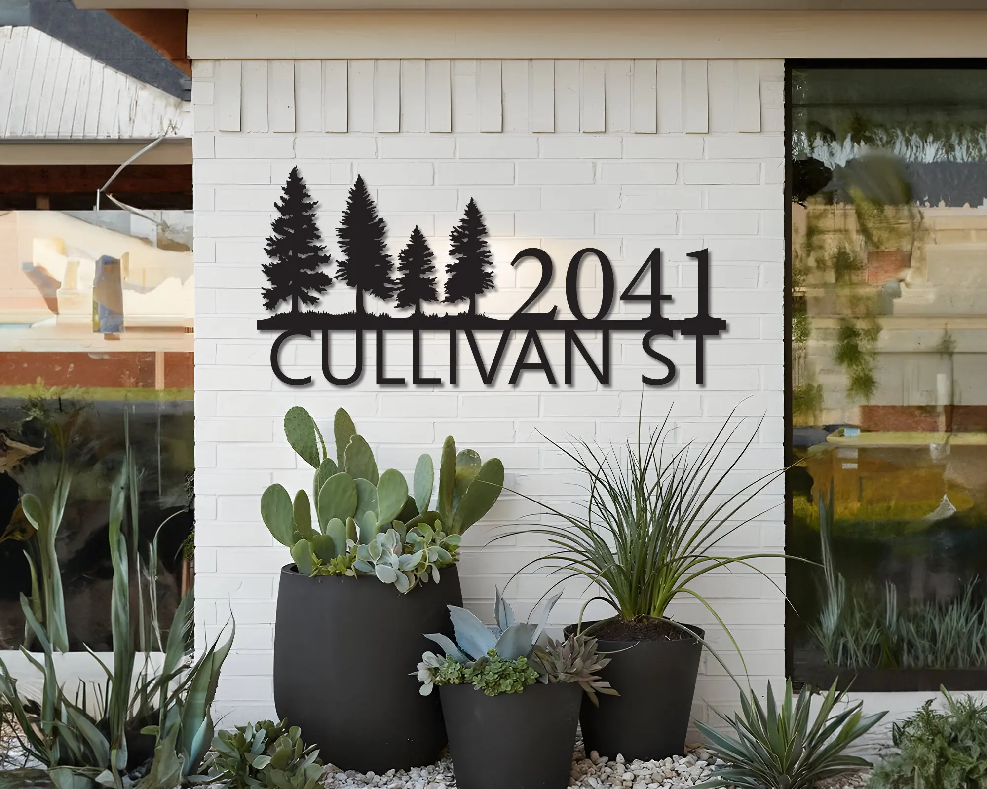 

Custom Metal Address Sign, Personalized Pine Tree Number Sign, Address Metal Sign With Street Name, Entrance Metal Sign
