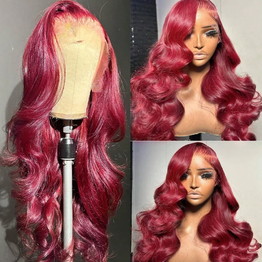 28 بوصة 99j بورجوندي الدانتيل الجبهة الباروكات شعر الإنسان 200% الكثافة 13x4 الجسم موجة الدانتيل الجبهة الباروكات قبل قطعها شعر الإنسان للنساء #3