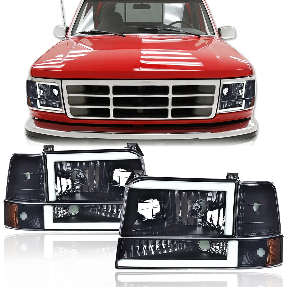 

1 Pair Led Drl Headlight Bumper Lamps Fit for 1992-1996 Ford F150 F250 F350 F2Tz13008A, F2Tz13008B Black Housing Smoke Lens