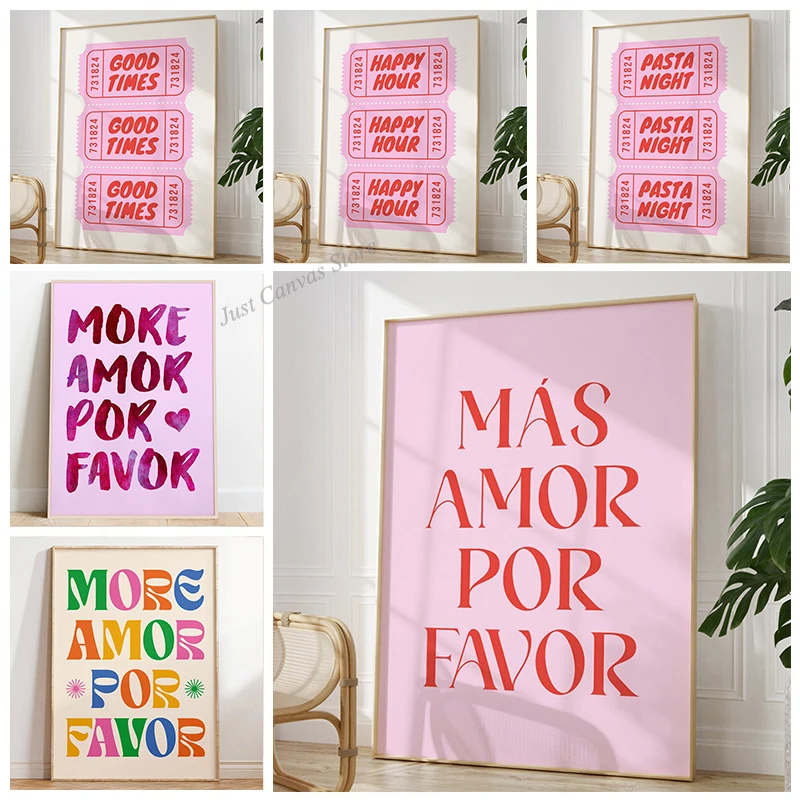 Nordic mehr mas amor por favor isieren spanisch zitat plakat druck leinwand malerei trendy rosa liebes zitat wand kunst zimmer haupt dekoration