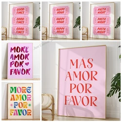 Nordic More Mas Amor Por Favor Spanish Quote Poster Print Canvas Painting Trendy Pink Love Quote Wall Art Room Home Decoration